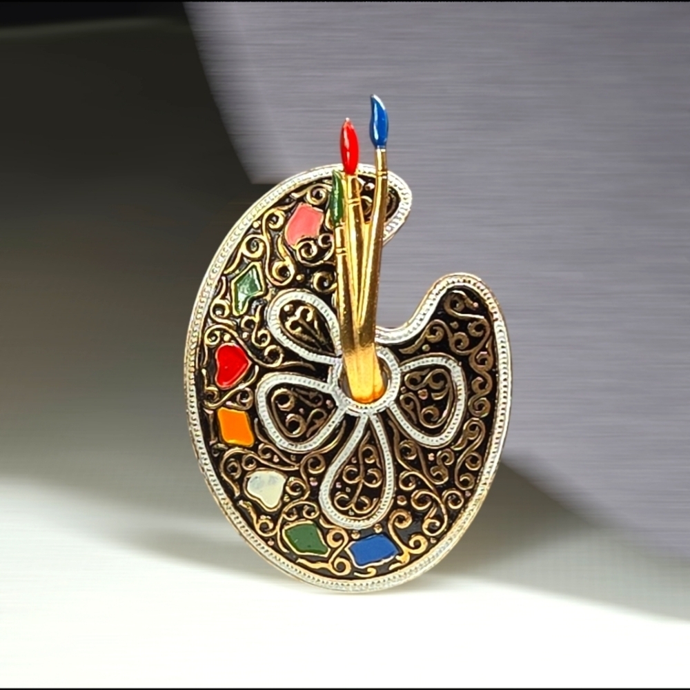 Spain Damascene 2-Tone Metallic Colorful Damascene Artists Painting Brooch